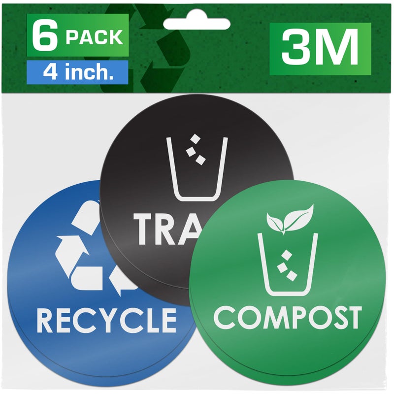 Pixelverse Design Trash Recycle Compost Stickers - 4x4 Round Decals, 6 Pack Set - Easy to Apply, UV-Resistant for Effective Indoor & Outdoor Waste Management in Kitchens, Offices, and Public Spaces - Image 1